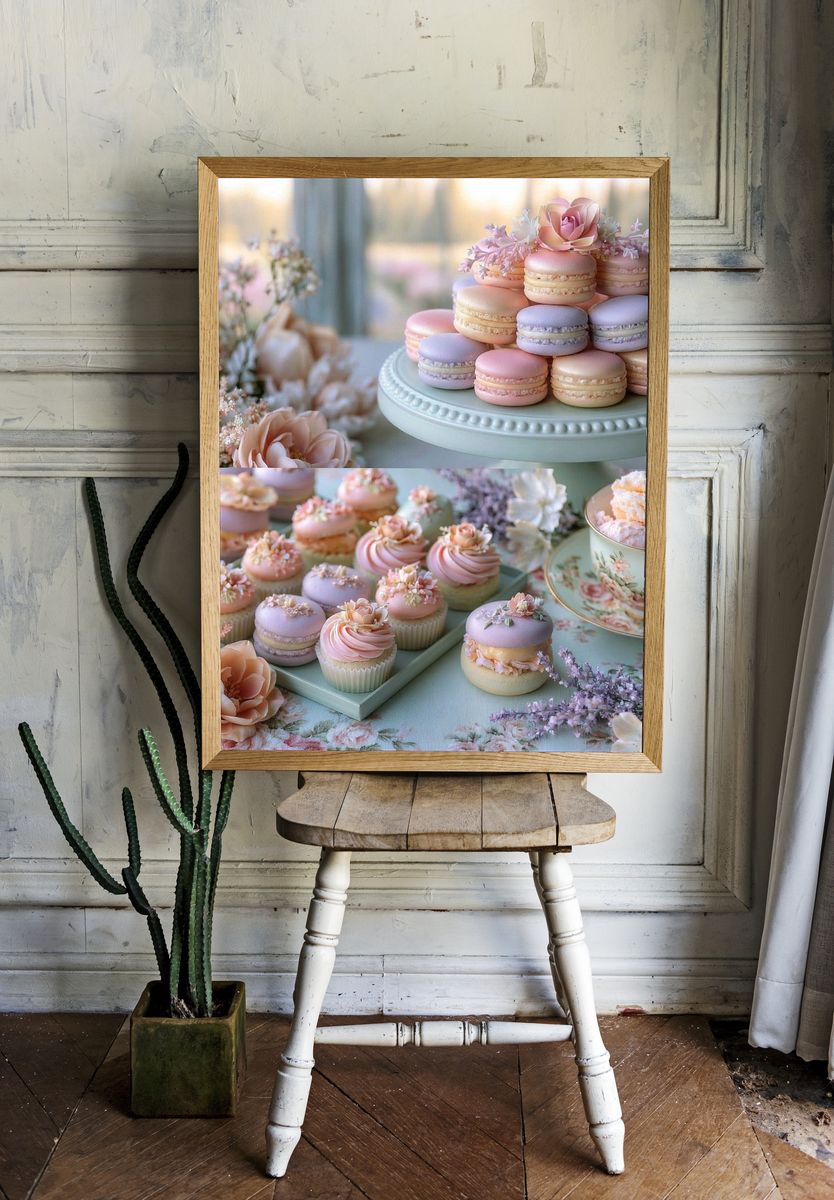 Pastel Macarons and Florals Print. room preview