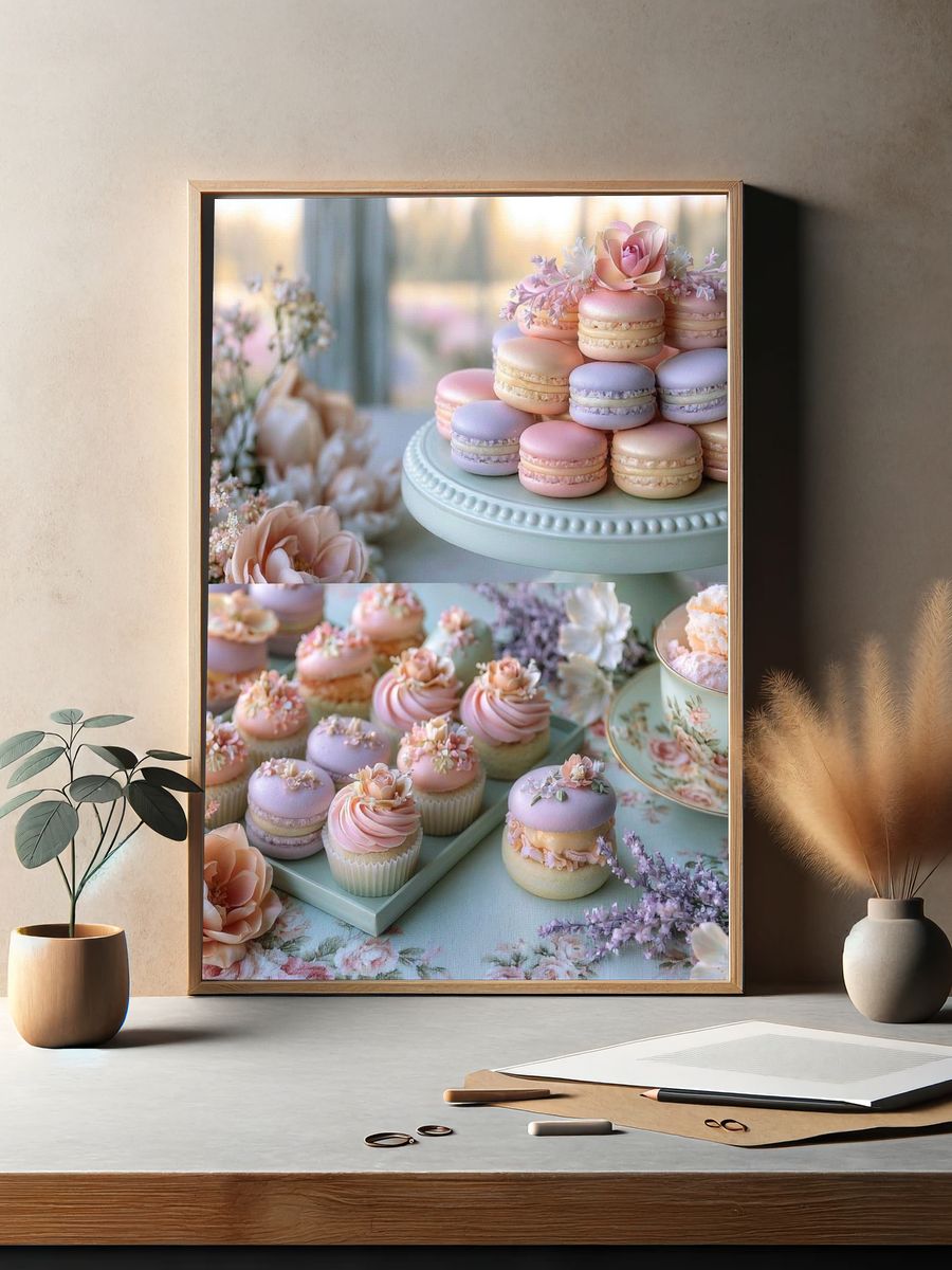 Pastel Macarons and Florals Print. — room view 2