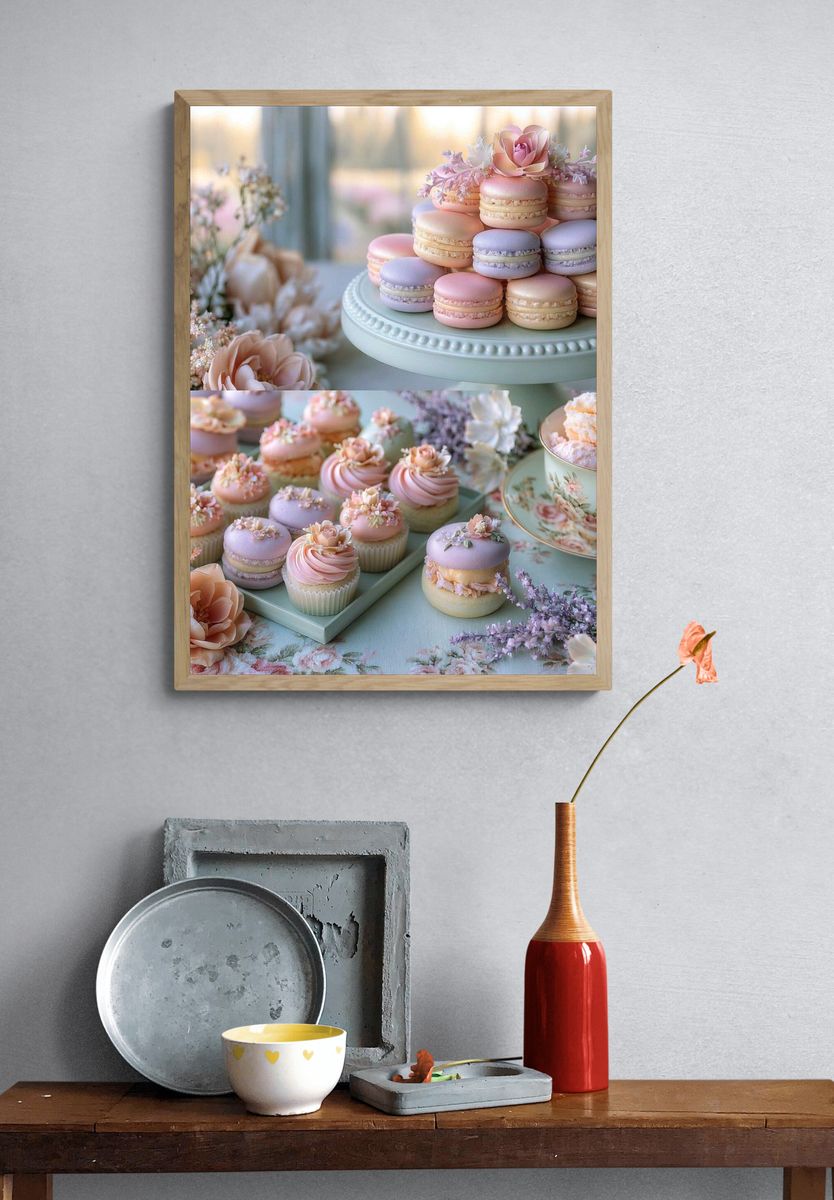Pastel Macarons and Florals Print. — room view 3