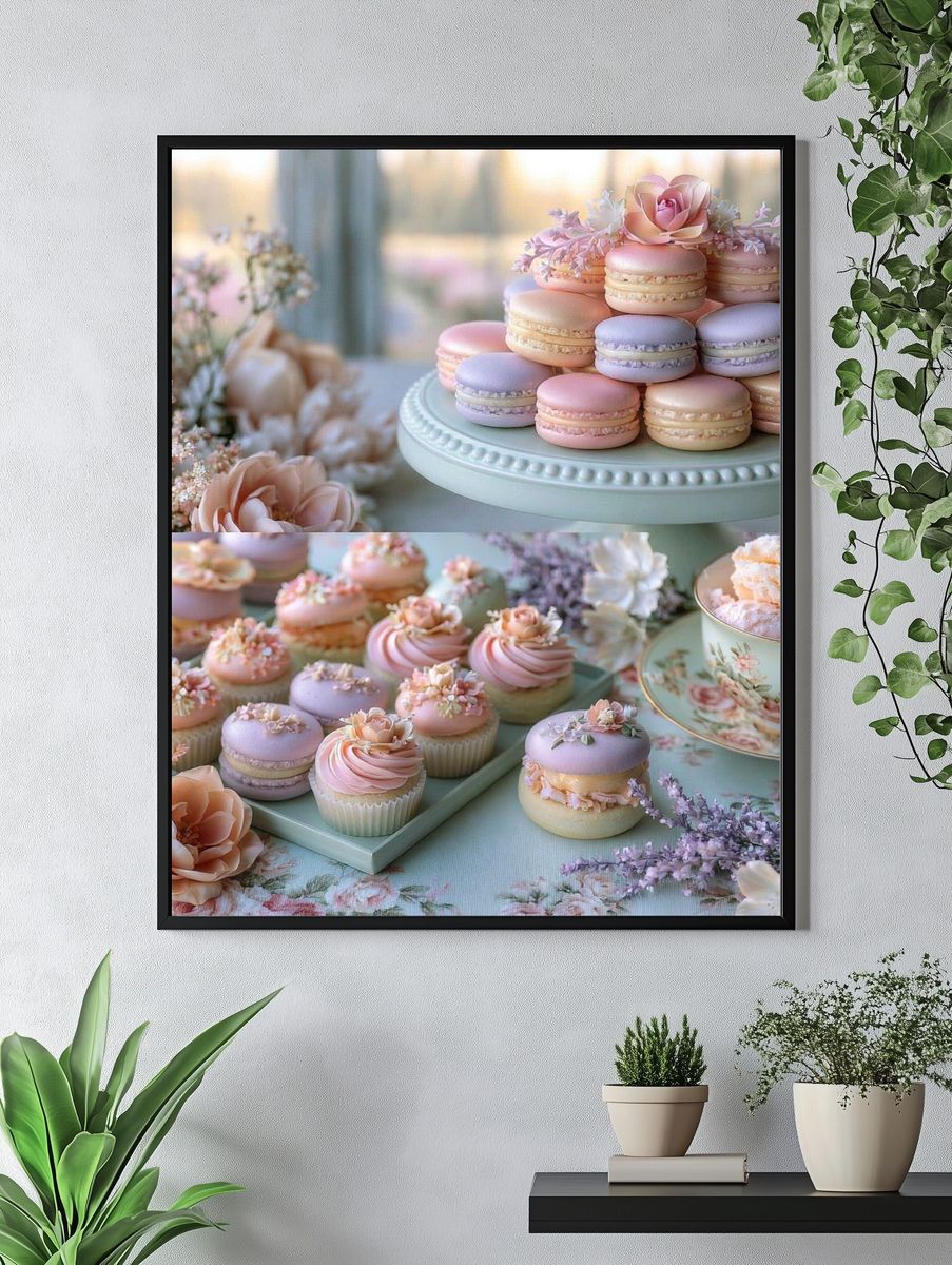 Pastel Macarons and Florals Print. — room view 4