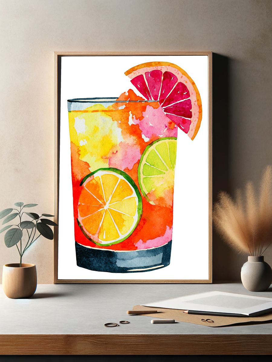 Citrus Cocktail Watercolor Print. — room view 2