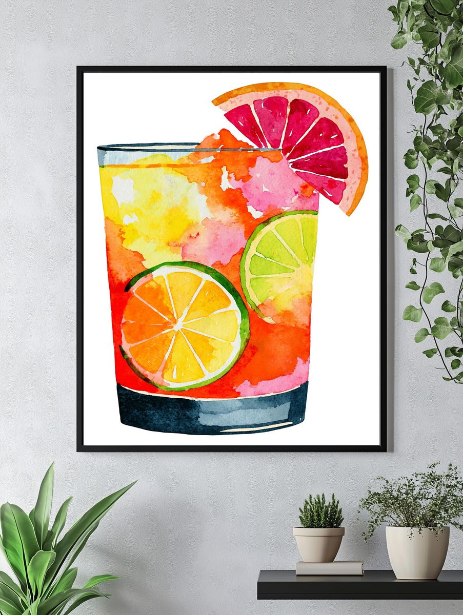 Citrus Cocktail Watercolor Print. — room view 4