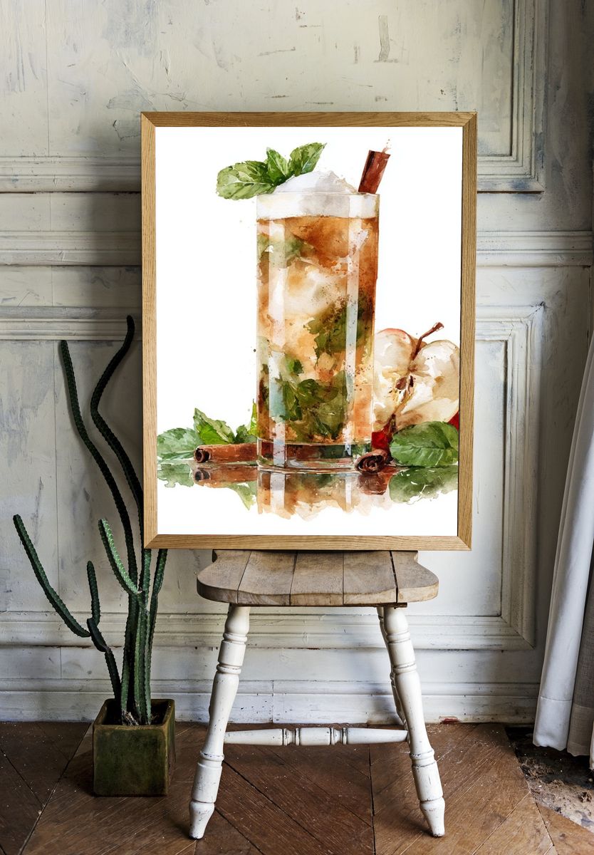 Apple Cinnamon Mojito Watercolor Poster. — room view 1