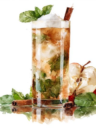 Apple Cinnamon Mojito Watercolor Poster. poster