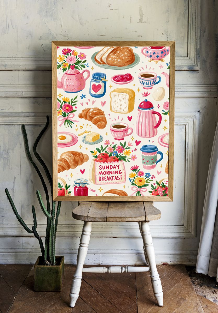 Sunday Morning Breakfast Illustration Print. room preview