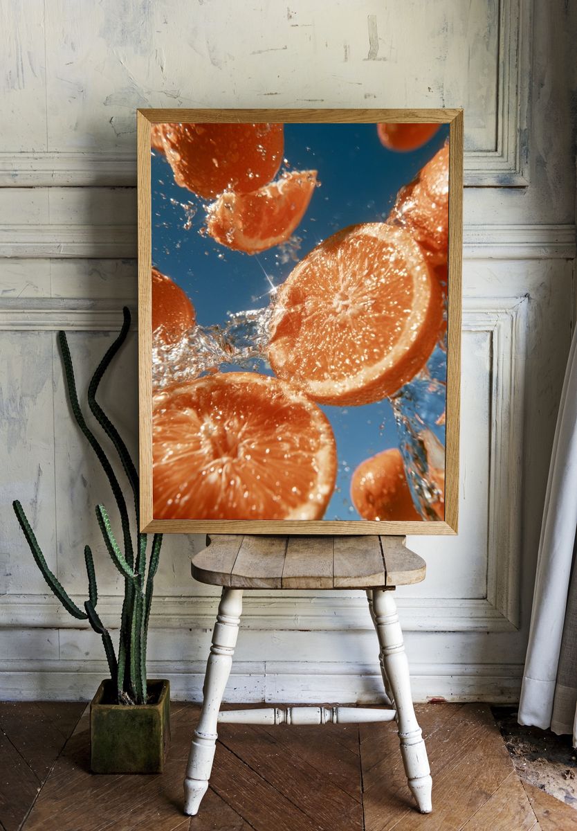 Floating Citrus Splash Poster. room preview