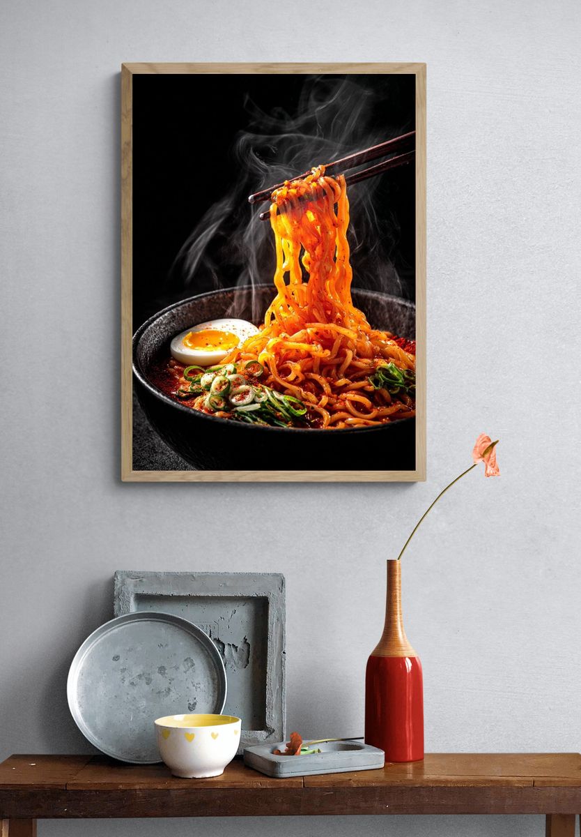 Spicy Ramen Noodles Photography Poster. — room view 3