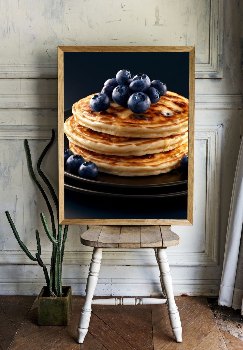 Blueberry Pancakes Food-Drink Poster. room preview