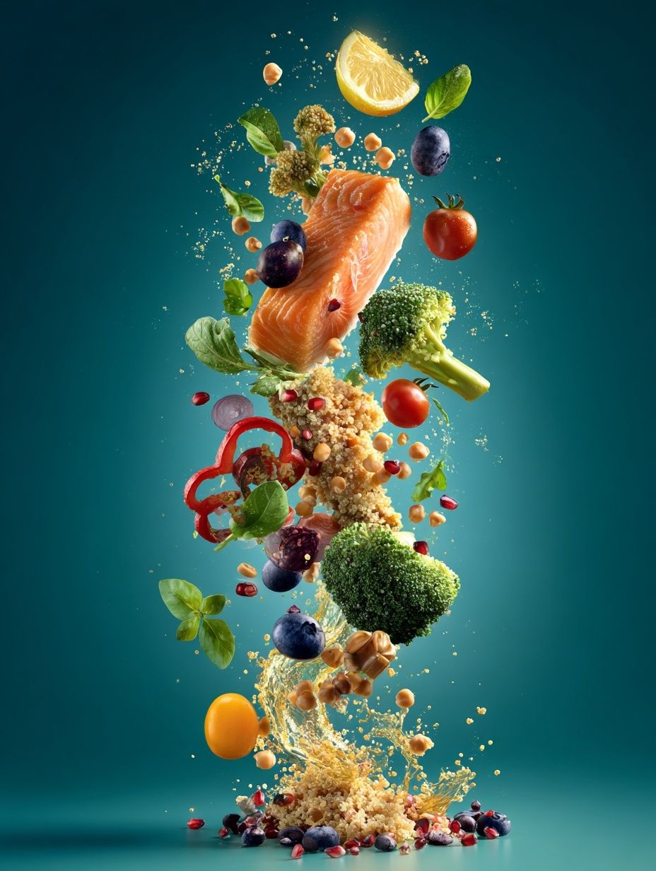 Floating Salmon and Produce Poster. poster detail