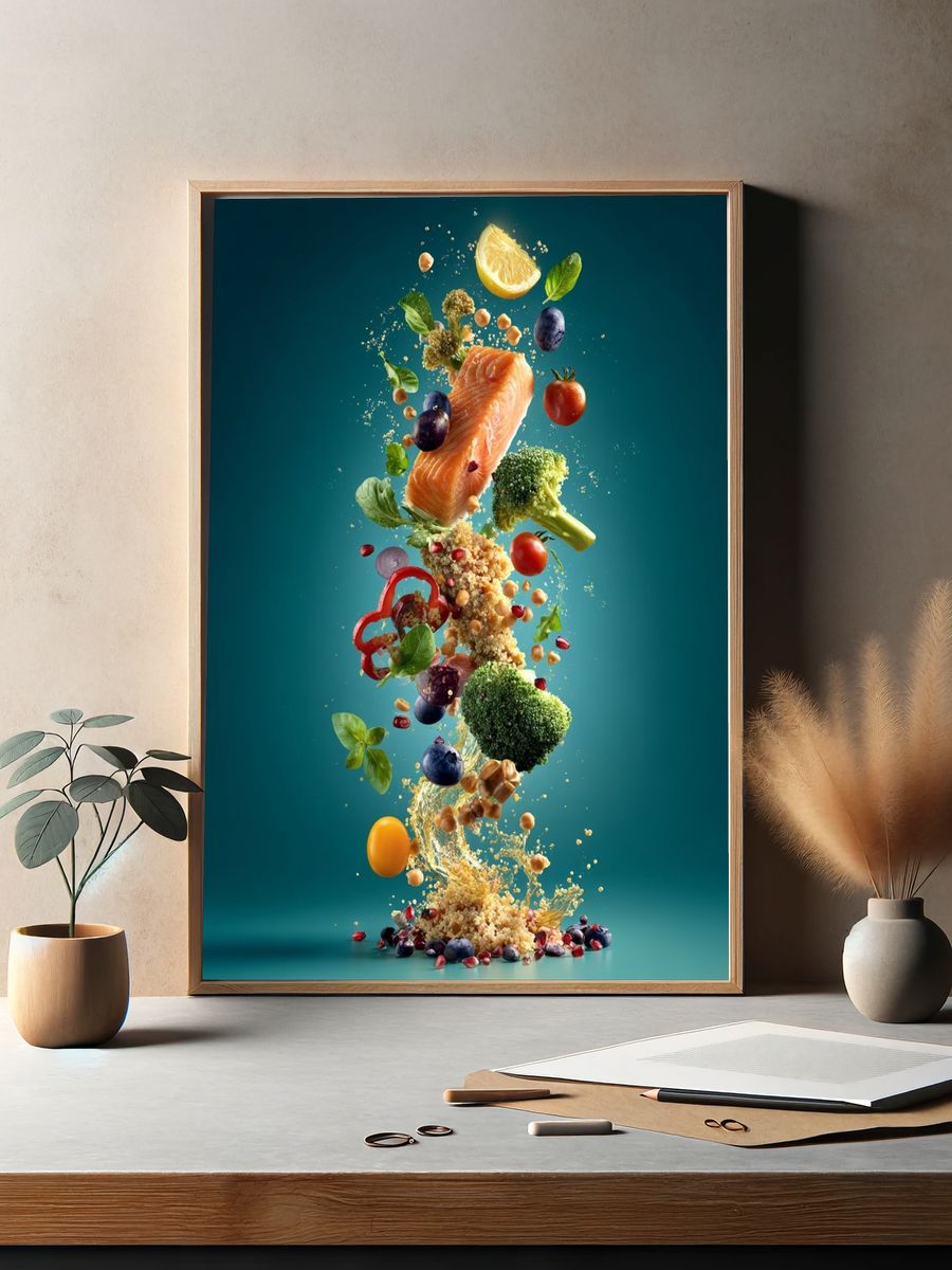 Floating Salmon and Produce Poster. — room view 2