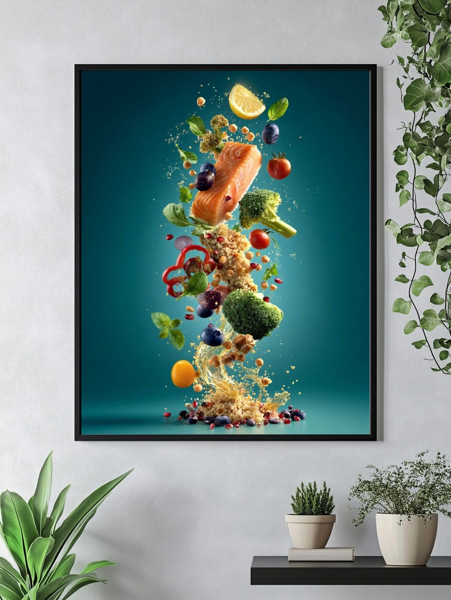 Floating Salmon and Produce Poster. — room view 4