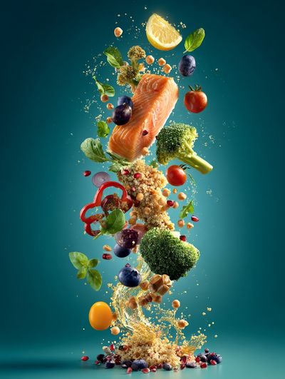 Floating Salmon and Produce Poster.