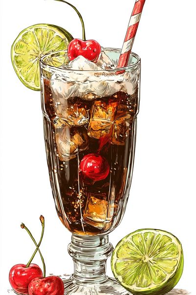 Cherry Cola Cocktail Illustration Print.