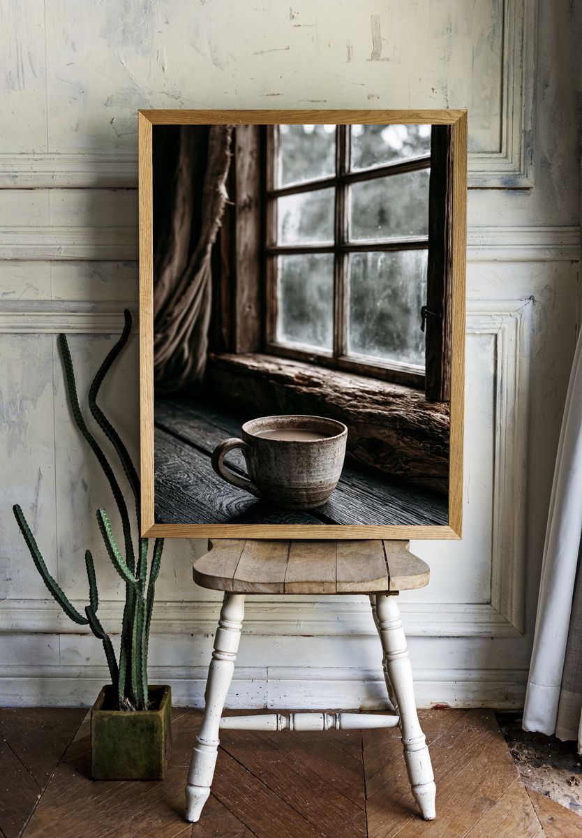 Rustic Coffee by the Window Print. — room view 1