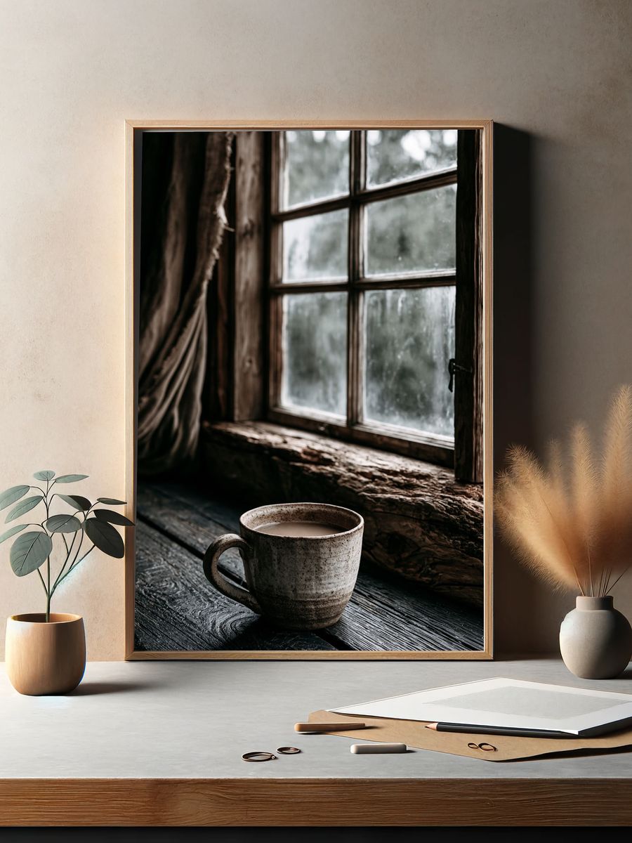 Rustic Coffee by the Window Print. — room view 2