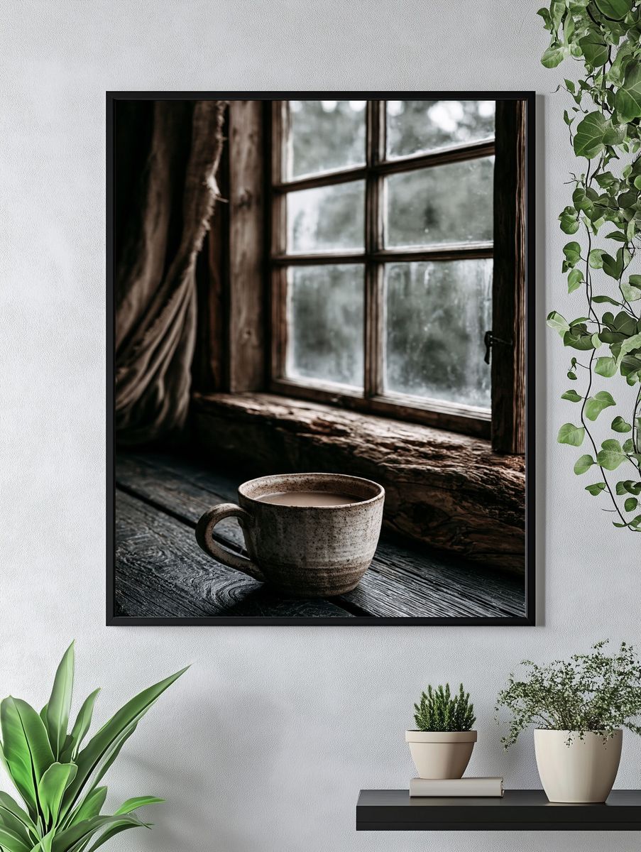 Rustic Coffee by the Window Print. — room view 4