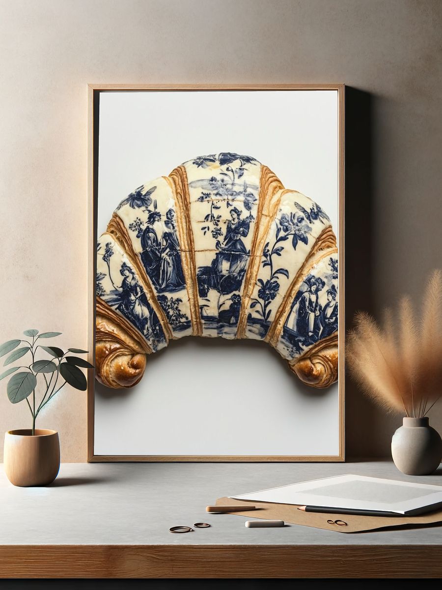 Decorative Croissant Still Life Print. — room view 2