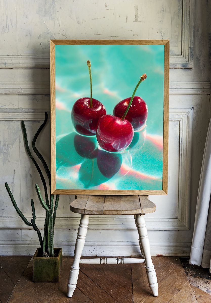 Glazed Cherries Photography Poster. room preview