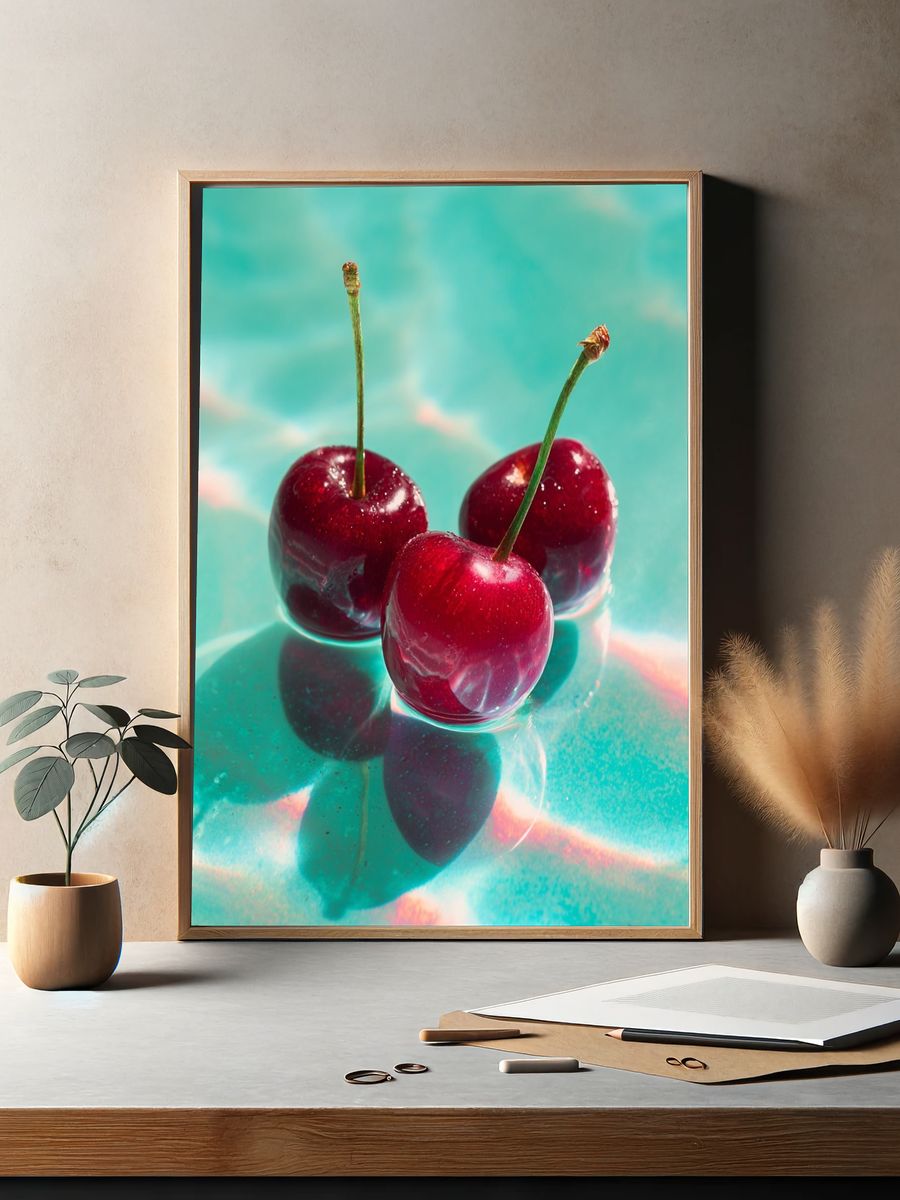 Glazed Cherries Photography Poster. — room view 2