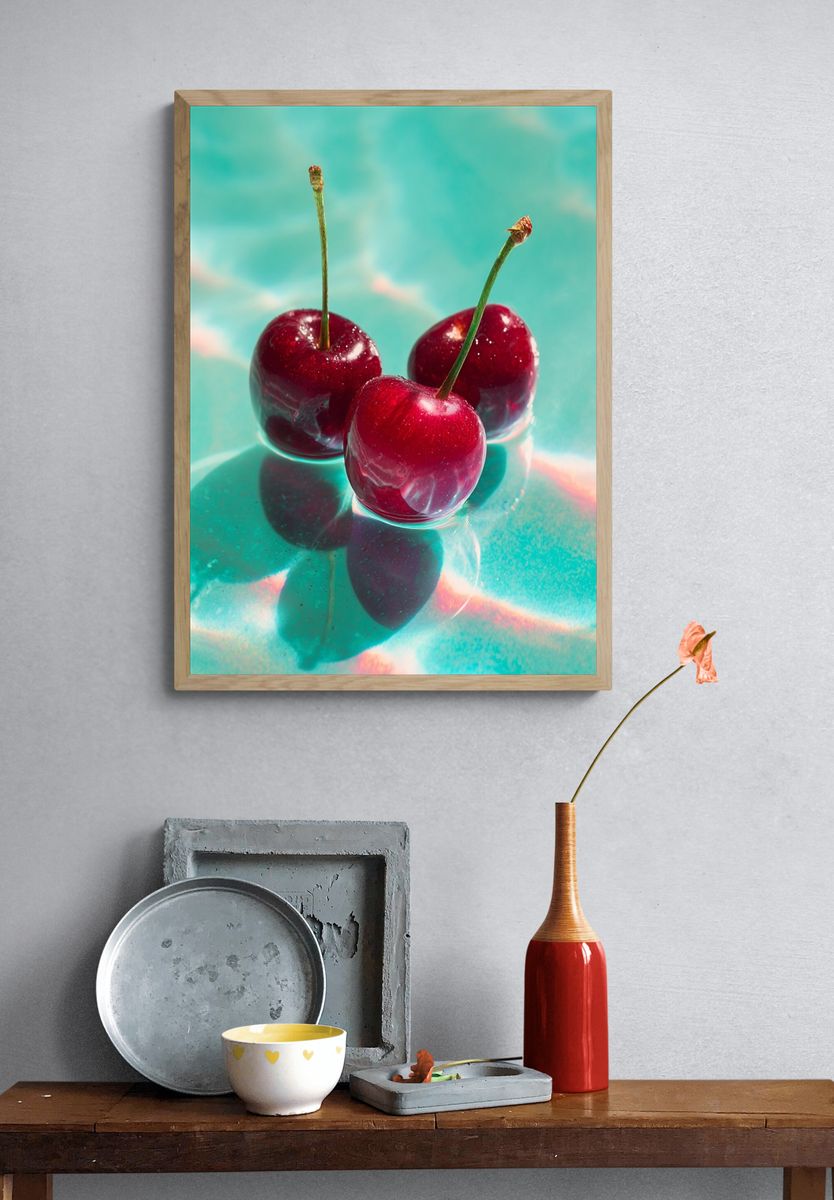 Glazed Cherries Photography Poster. — room view 3