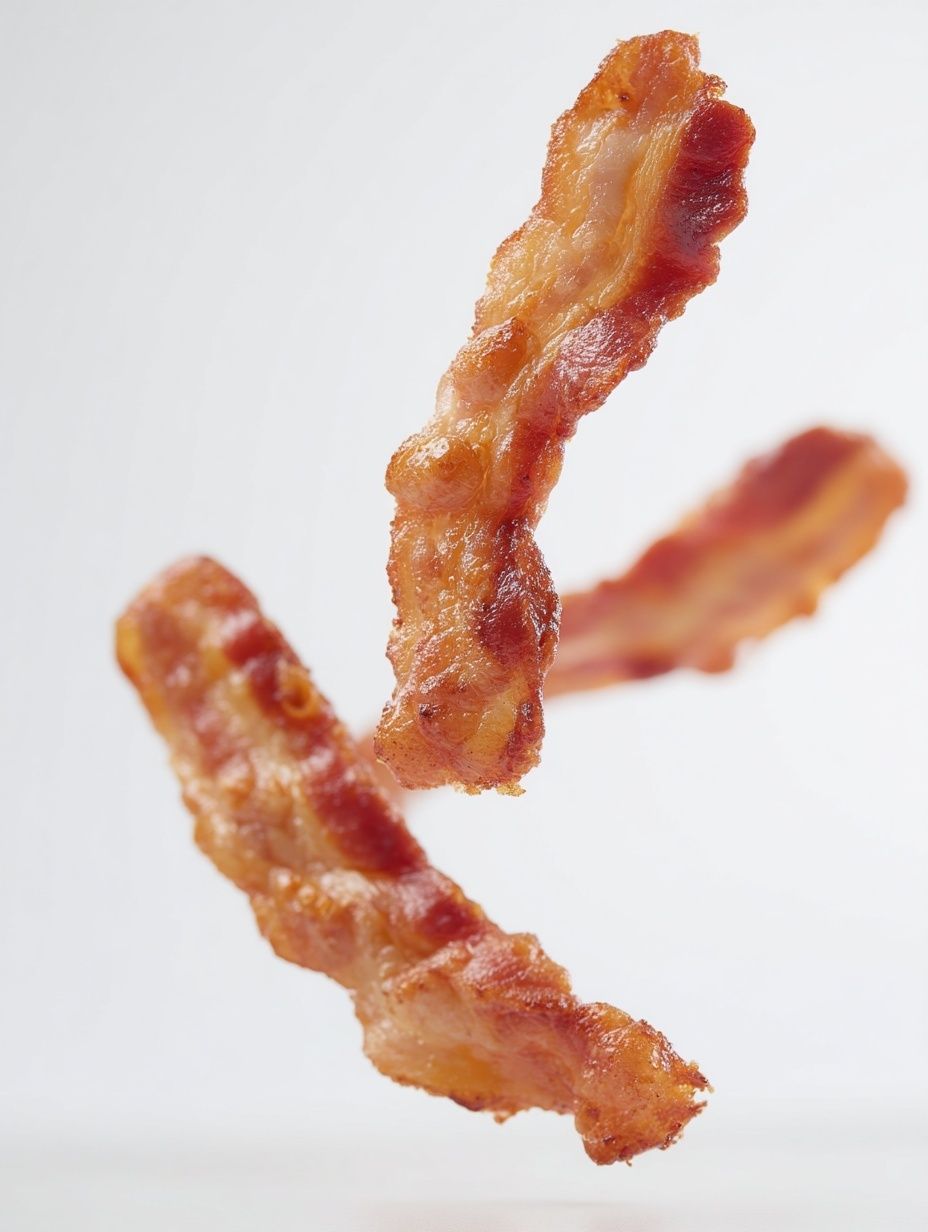Floating Bacon Strips Food-Drink Poster. poster detail