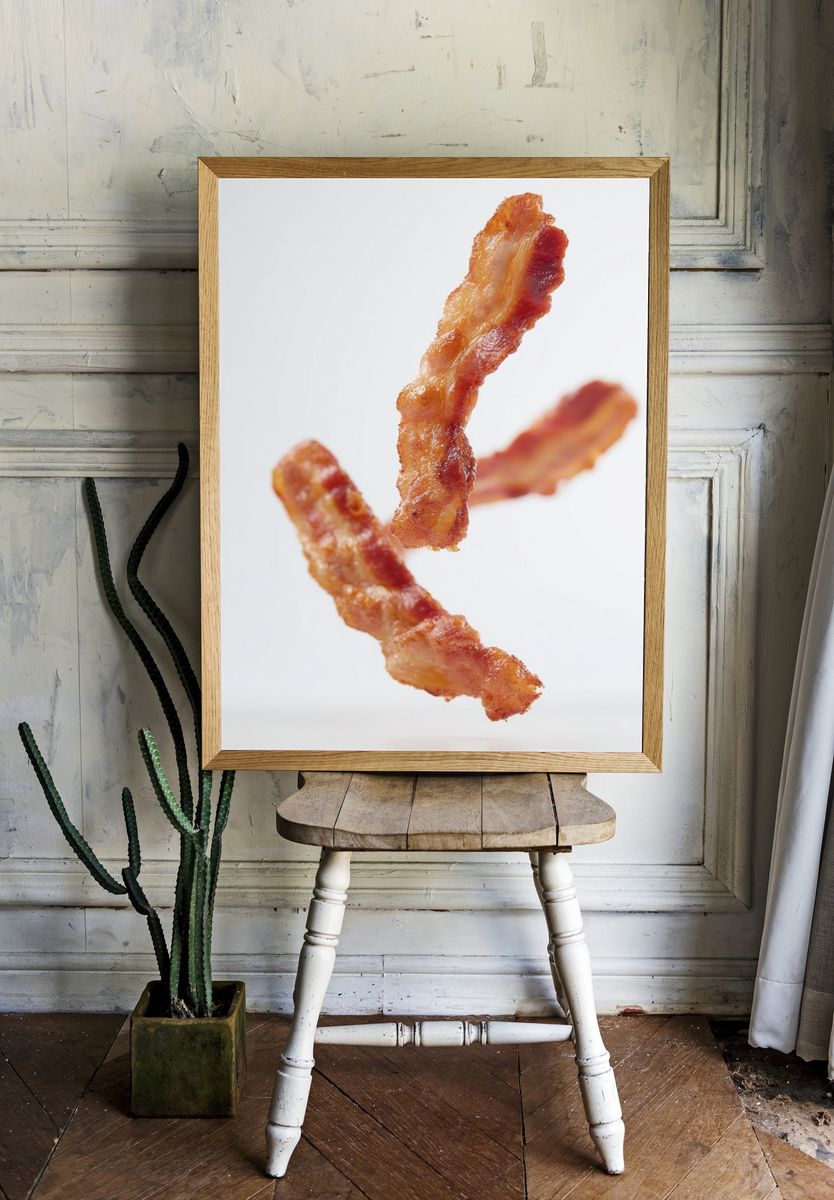 Floating Bacon Strips Food-Drink Poster. room preview