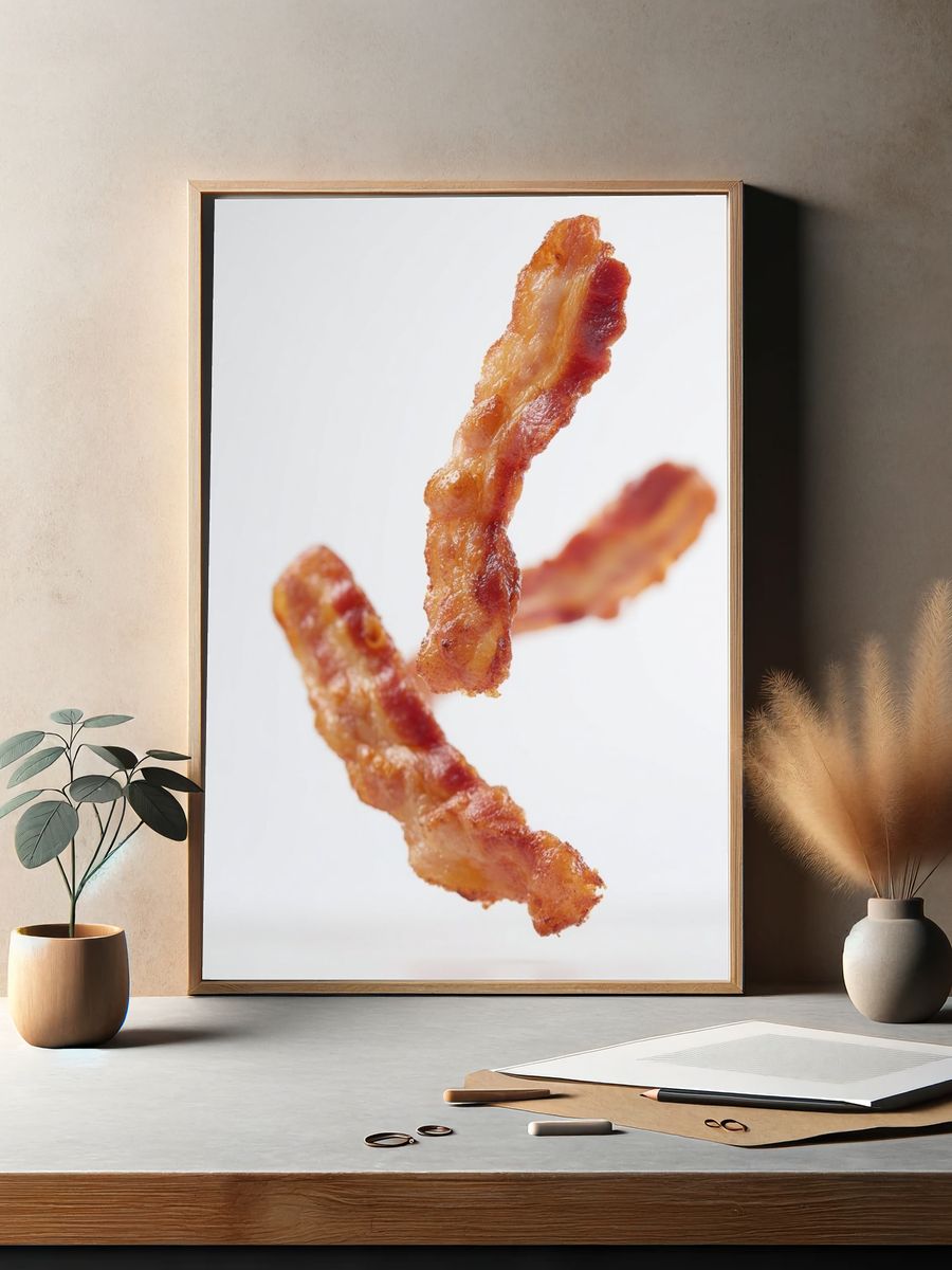 Floating Bacon Strips Food-Drink Poster. — room view 2