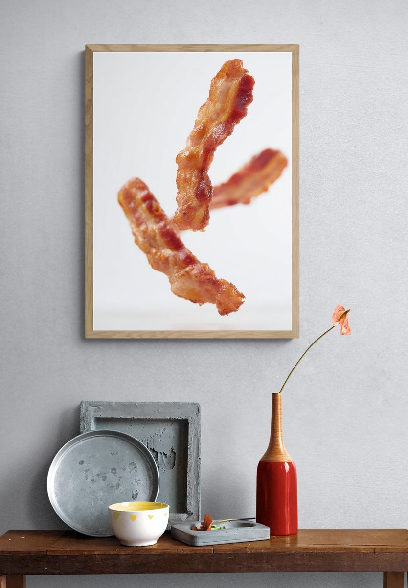 Floating Bacon Strips Food-Drink Poster. — room view 3