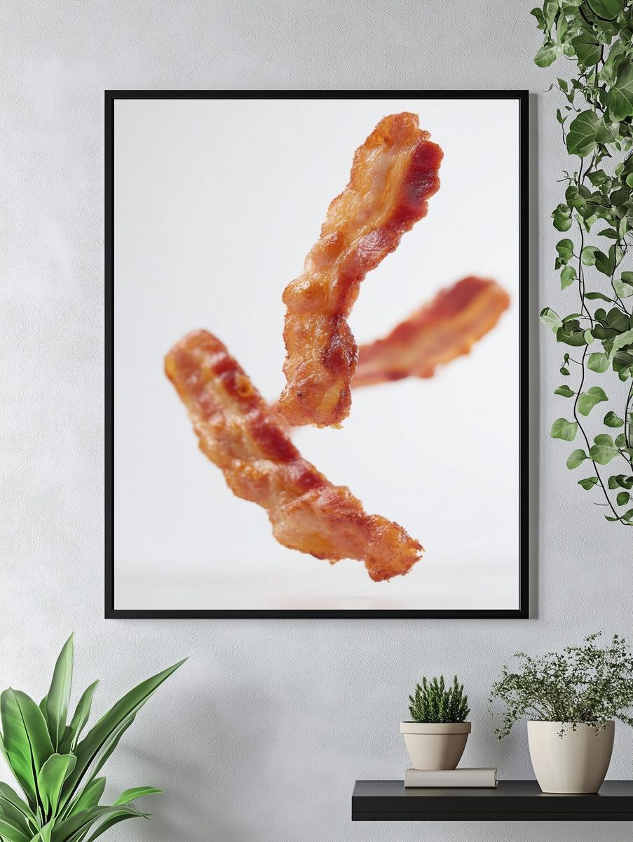 Floating Bacon Strips Food-Drink Poster. — room view 4