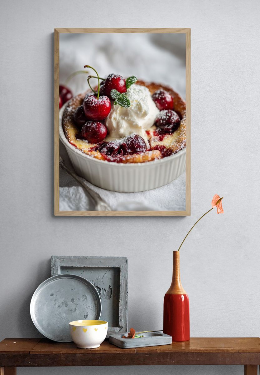 Cherry Clafoutis Food Photography Poster. — room view 3