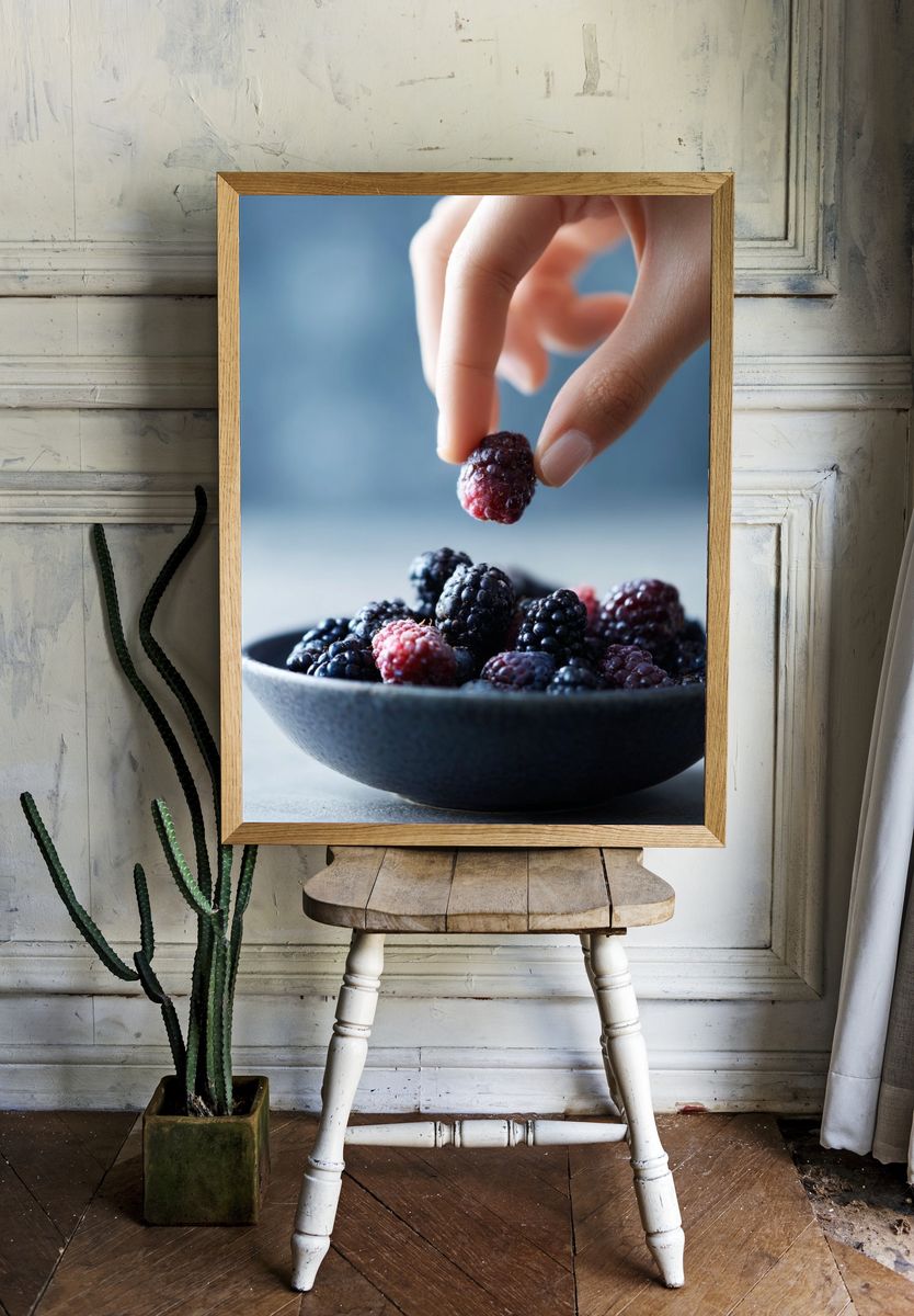 Blackberries in Hand Photography Poster. — room view 1