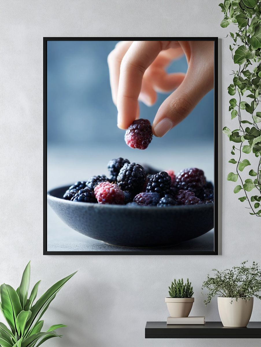 Blackberries in Hand Photography Poster. — room view 4