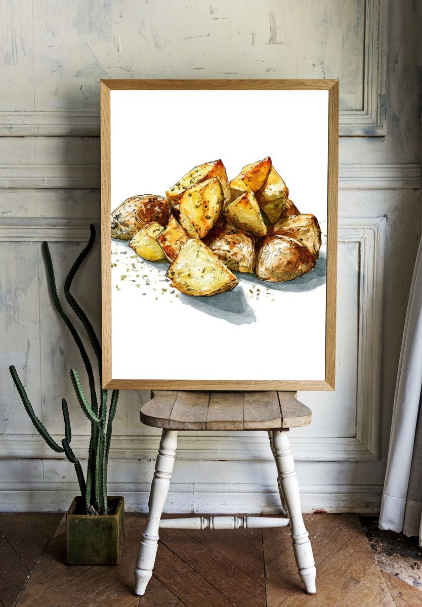 Roasted Potatoes Watercolor Print. room preview