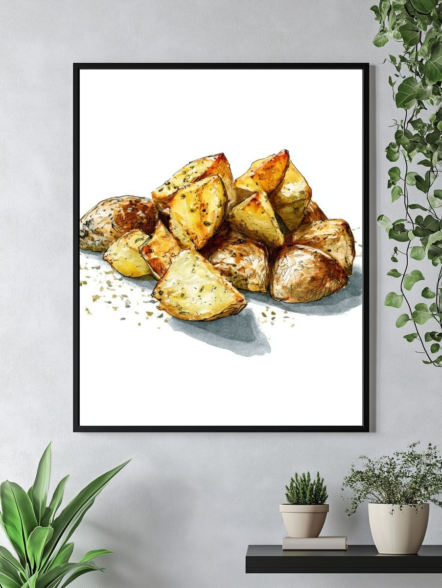 Roasted Potatoes Watercolor Print. — room view 4