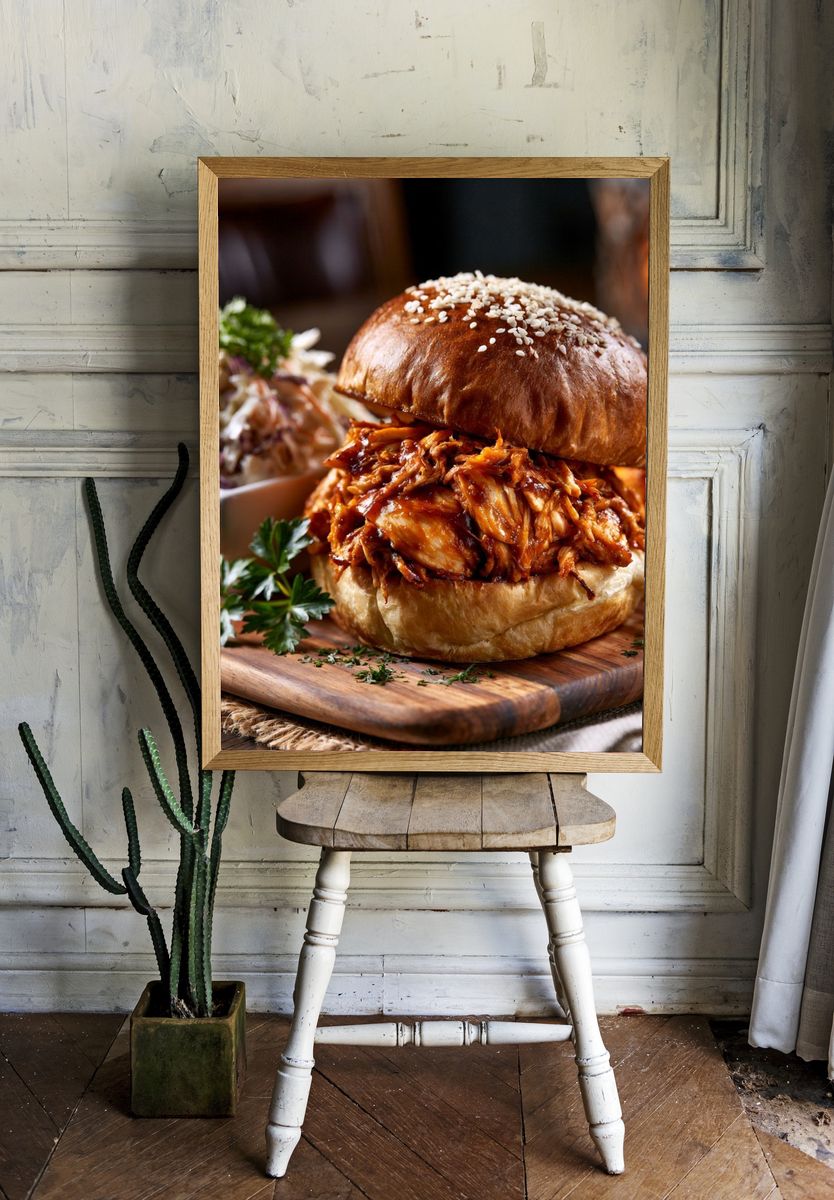 Pulled Chicken Sandwich Food-Drink Poster. room preview