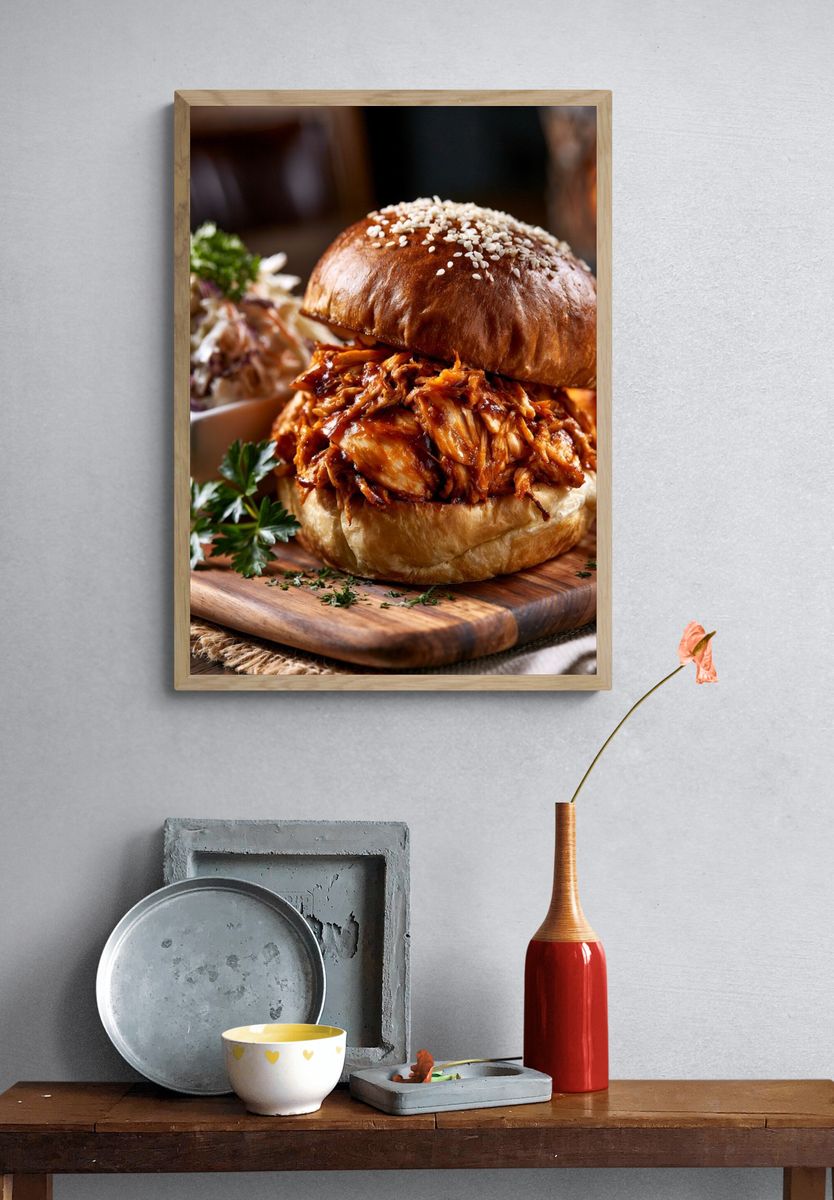 Pulled Chicken Sandwich Food-Drink Poster. — room view 3