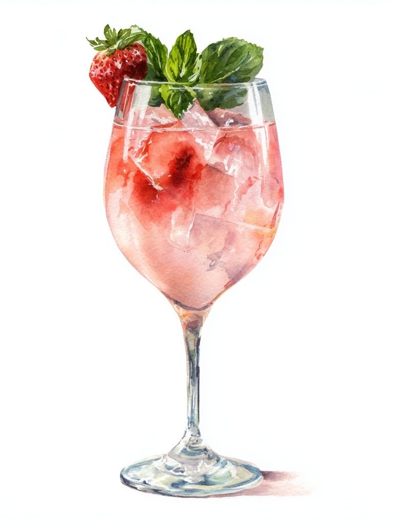 Strawberry Cocktail Watercolor Print. poster — food-drink art