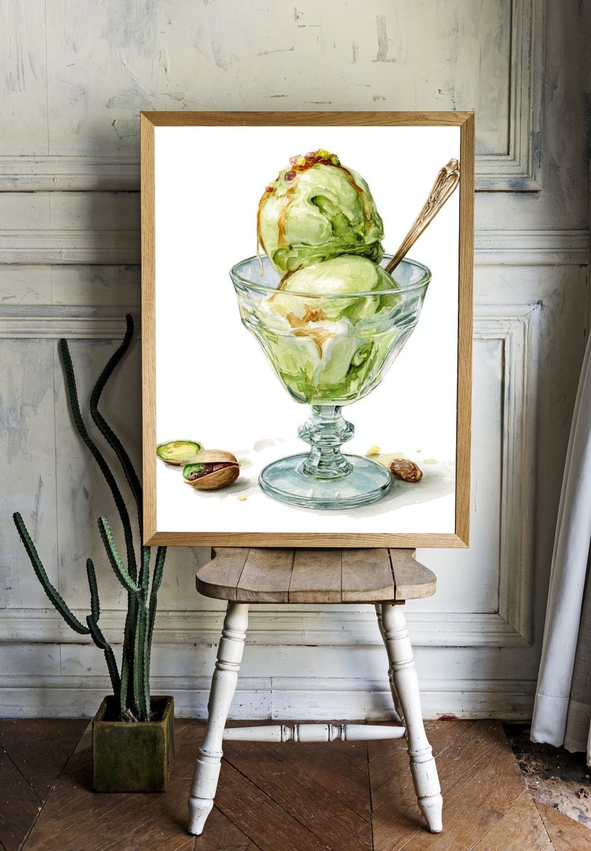 Pistachio Ice Cream Watercolor Poster. — room view 1