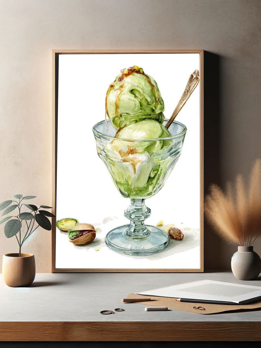 Pistachio Ice Cream Watercolor Poster. — room view 2