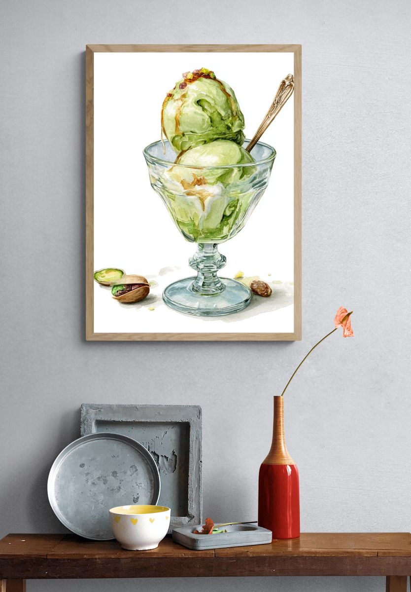 Pistachio Ice Cream Watercolor Poster. — room view 3