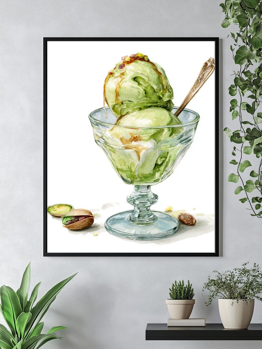 Pistachio Ice Cream Watercolor Poster. — room view 4
