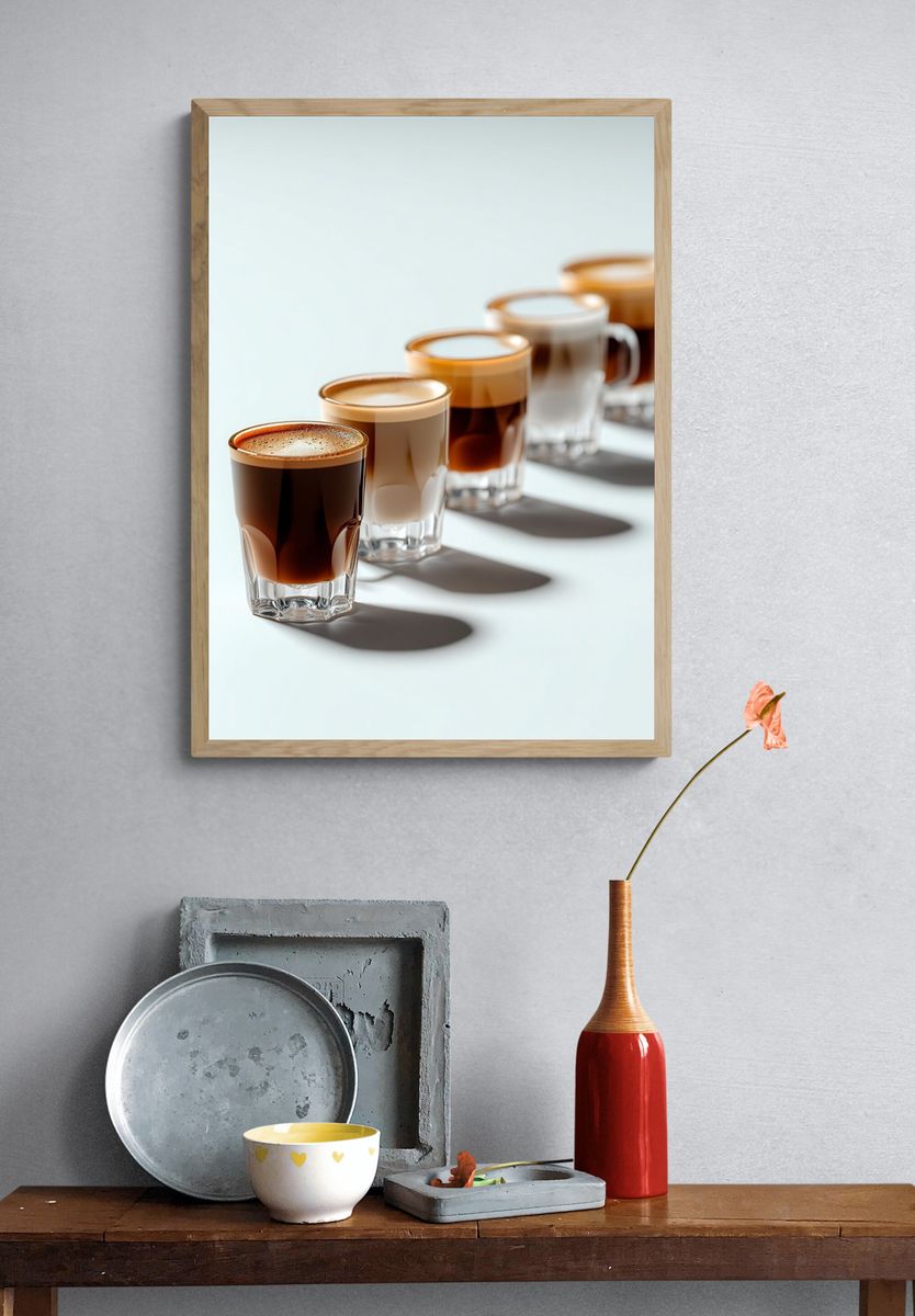 Espresso Shot Glasses Photography Poster. — room view 3