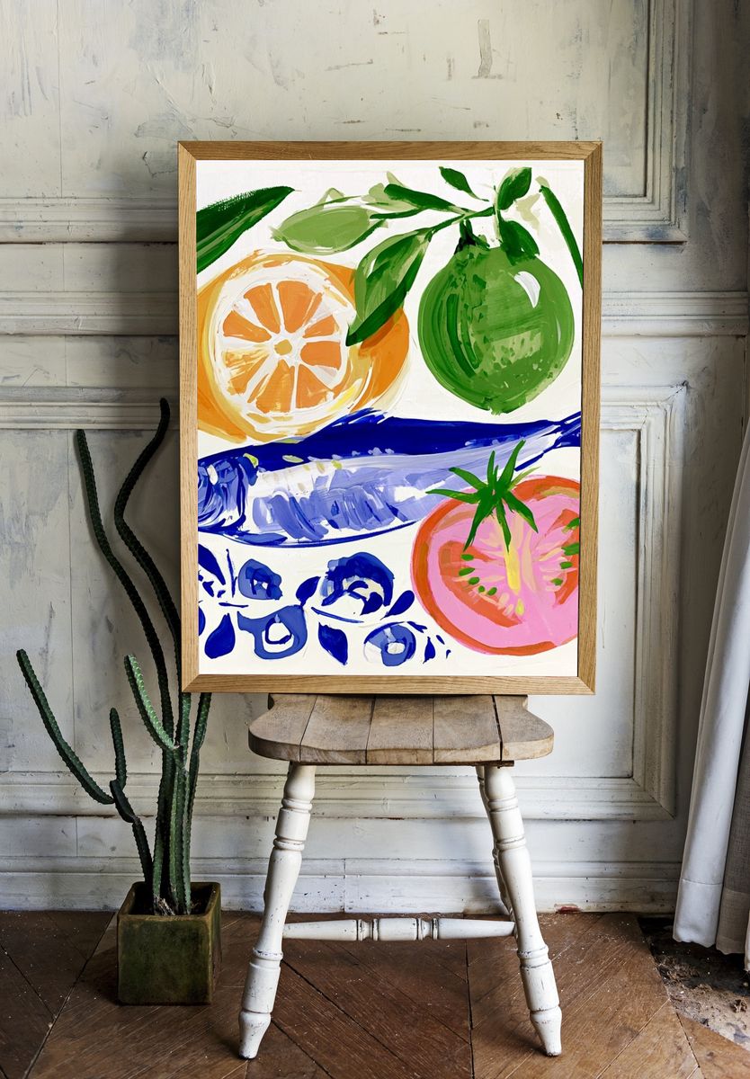 Mediterranean Fish and Citrus Poster. room preview