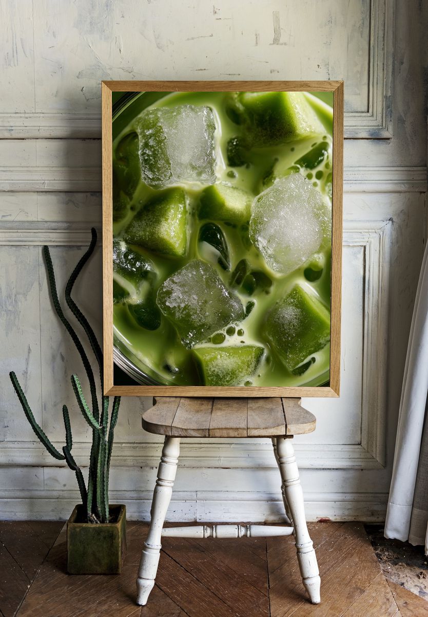 Iced Matcha Cubes Food Drink Print room preview