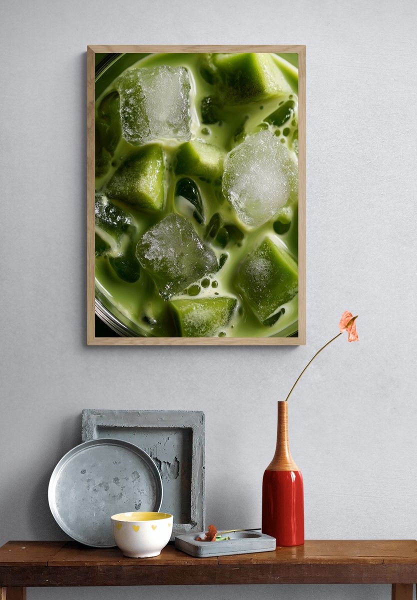Iced Matcha Cubes Food Drink Print. — room view 3