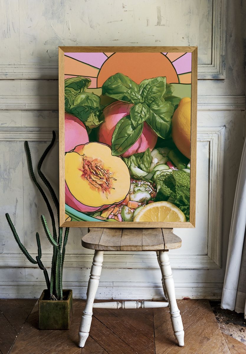 Peach and Basil Still Life Print. room preview