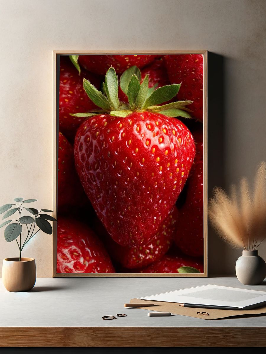 Ripe Strawberries Photography Poster. — room view 2