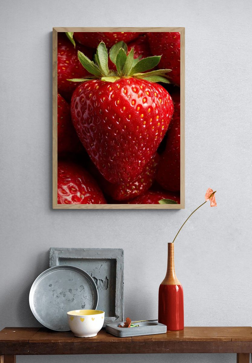 Ripe Strawberries Photography Poster. — room view 3