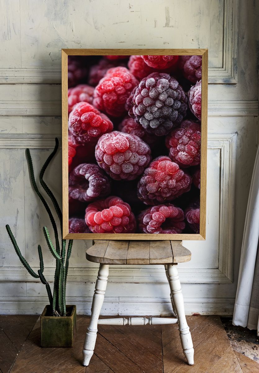 Frozen Raspberries Photography Poster. — room view 1