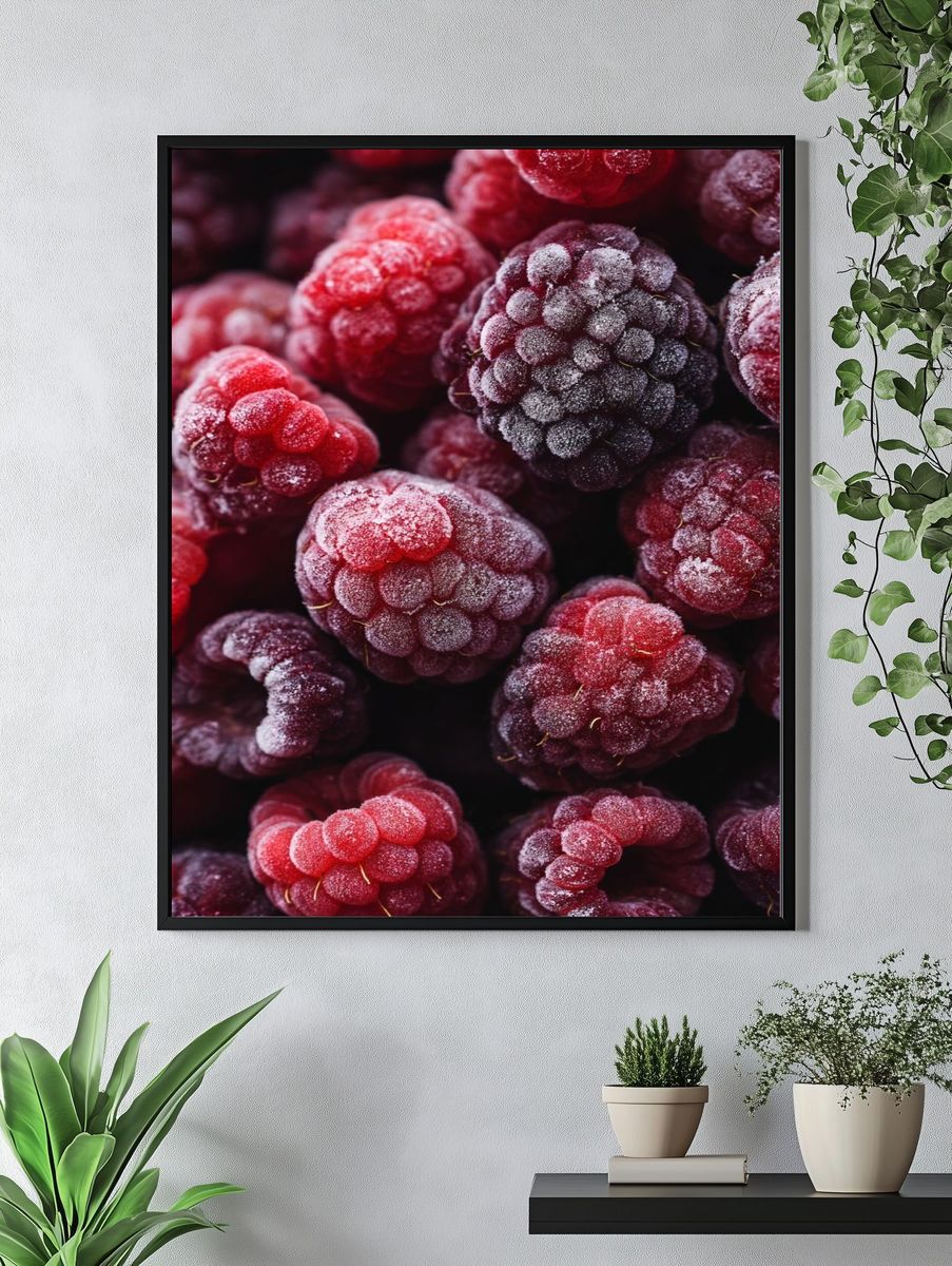 Frozen Raspberries Photography Poster. — room view 4